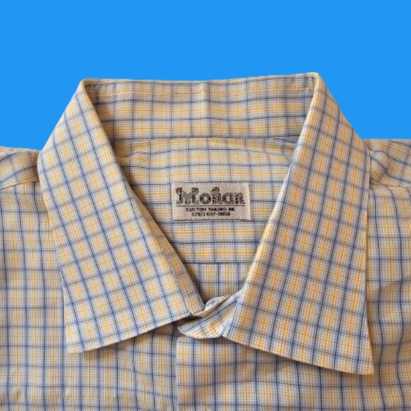 MOHAN CUSTOM TAILORS INC MEN LONG SLEEVE Plaid DRESS SHIRT - SIZE 17.5 - Picture 2 of 6